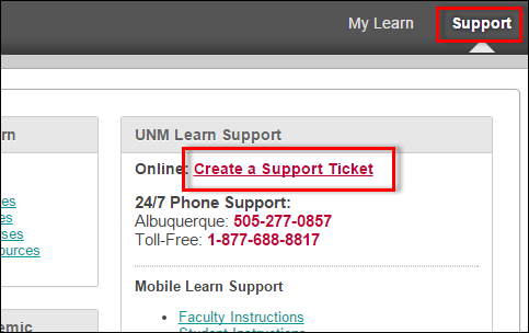 Click the link for the Support tab, then choose create a support ticket.