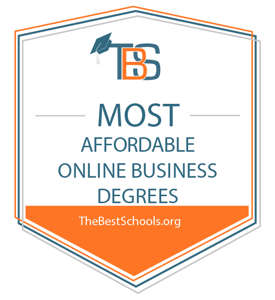 most affordable online business degree badge